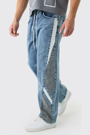 Boohoo Mens Baggy Rigid Elasticated Waist Moto Jeans