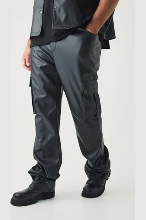Boohoo Mens Plus PU Cargo Stacked Flared Trousers