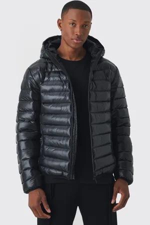Boohoo Mens High Shine Quilted Hooded Jacket In