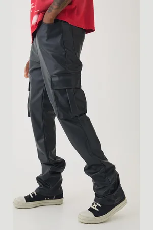 Boohoo Mens Tall PU Cargo Stacked Flared Trousers