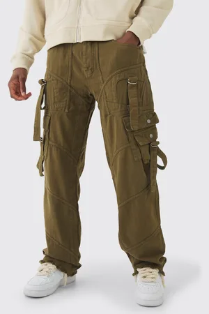 Boohoo Mens Tall Overdyed Relaxed Fit Strap And Buckle Trouser In