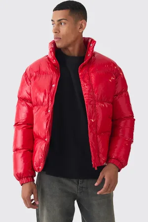 Boohoo Mens High Shine Vinyl Funnel Neck Puffer In