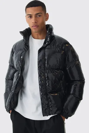 Boohoo Mens High Shine Vinyl Funnel Neck Puffer In