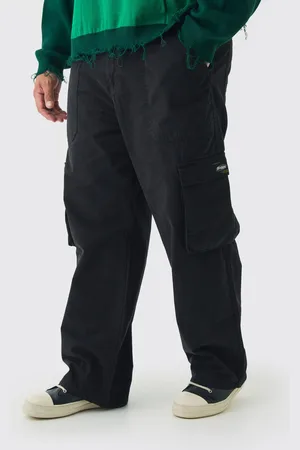 Boohoo Mens Plus Fixed Waist Branded Relaxed Fit Cargo Trousers