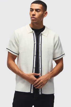 Boohoo Mens Regular Fit Contrast Stripe Knitted Zip Up Polo Shirt