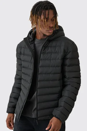 Boohoo Mens Tall Zip Through Hooded Puffer Jacket In