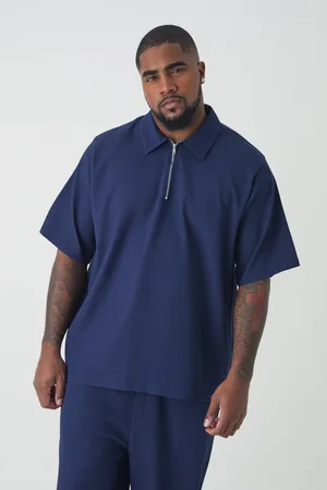 Boohoo Mens Plus Pleated Zip Up Polo Shirt