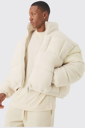 Boohoo Mens Borg & Nylon Funnel Neck Puffer In