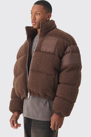 Boohoo Mens Borg & Nylon Funnel Neck Puffer In