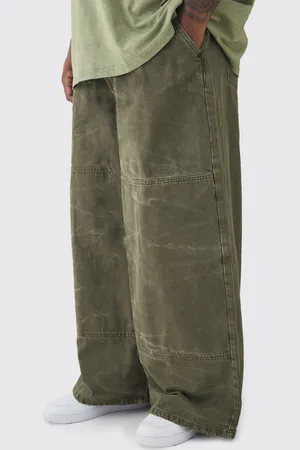 Boohoo Mens Plus Baggy Fit Acid Wash Carpenter Trousers
