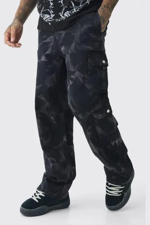 Boohoo Mens Tall Acid Wash Relaxed Fit Cargo Trousers