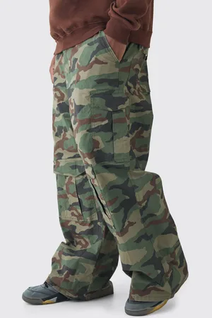 Boohoo Mens Plus Baggy Fit Canvas Camo Cargo Trousers