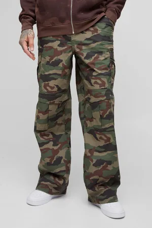 Boohoo Mens Tall Baggy Fit Distressed Canvas Camo Cargo Trousers