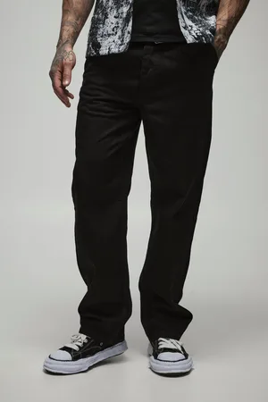 Boohoo Mens Tall Relaxed Fit Belted Trousers in