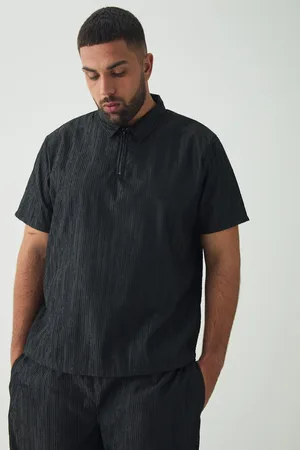 Boohoo Mens Plus Woven Rib Texture Zip Up Smart Polo Shirt