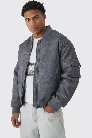 Boohoo Mens Boxy Crinkle Washed Padded Bomber Jacket In