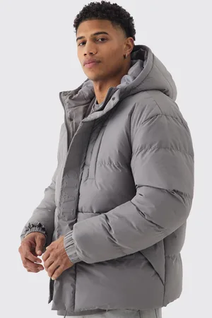 Boohoo Mens Official Embossed Hooded Puffer Coat In
