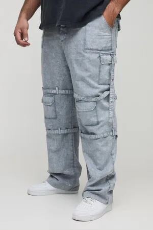 Boohoo Mens Plus Acid Wash Strappy Relaxed Fit Cargo Trousers