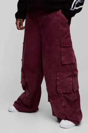 Boohoo Mens Plus Washed Ripstop Multi Cargo Pocket Baggy Trousers