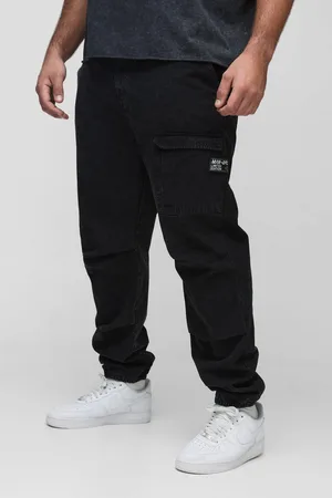 Boohoo Mens Plus Washed Ripstop Pleat Knee Slim Fit Cargo Trousers