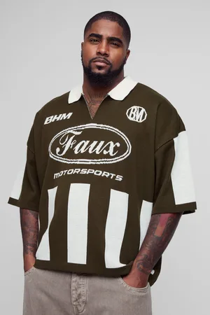 Boohoo Mens Plus Oversized Boxy Football Knitted Polo