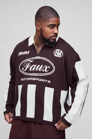 Boohoo Mens Plus Oversized Boxy Football Knitted Long Sleeve Polo