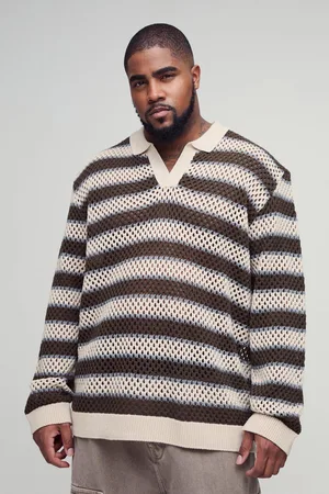 Boohoo Mens Plus Stripe Knitted Rugby Polo