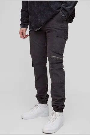 Boohoo Mens Tall Washed Ripstop Zip Detail Slim Fit Cargo Trousers
