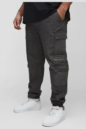 Boohoo Mens Plus Washed Ripstop Zip Detail Slim Fit Cargo Trousers