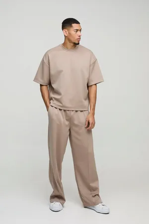Boohoo Mens Oversized Boxy Bonded Scuba T-Shirt & Stacked Jogger Tracksuit