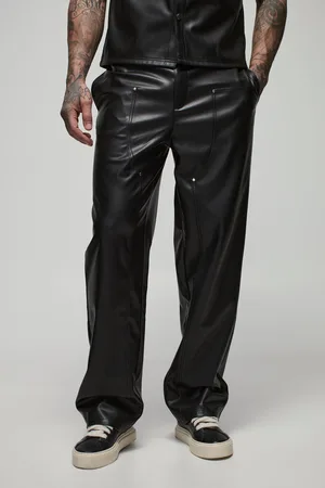 Boohoo Mens Tall Relaxed Fit Fixed Waistband PU Worker Panel Trousers