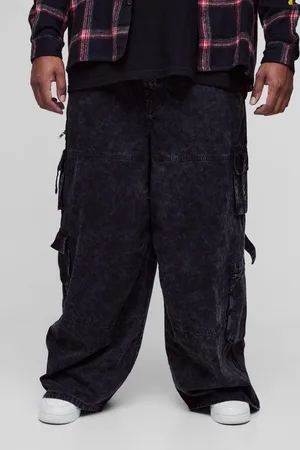 Boohoo Mens Plus Washed Twill Multi Pocket Baggy Cargo Trousers