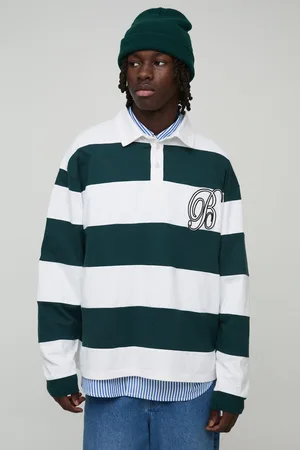 Boohoo Mens Oversized Heavyweight Cut and Sew Applique Rugby Polo