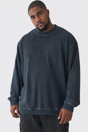 Boohoo Mens Plus Oversized Extended Neck Acid Wash Sweatshirt