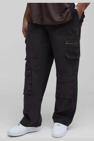 Boohoo Mens Plus Washed Ripstop Embroidered Relaxed Fit Cargo Trousers