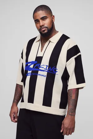 Boohoo Mens Plus Boxy Moto Stripe Knitted Polo