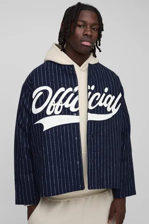 Boohoo Mens Oversized Collarless Stripe Baseball Varsity Jacket