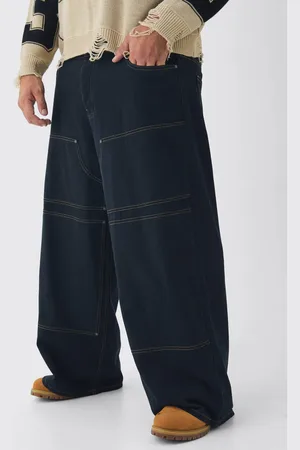Boohoo Mens Plus Baggy Fit Contrast Stitch Carpenter Trousers in