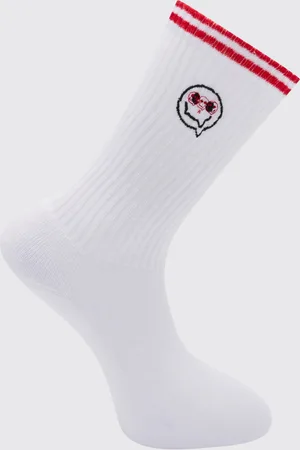 Boohoo Mens 1 Pack Embroidered Stripe Face Sock