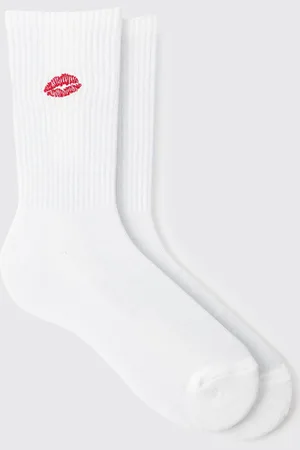 Boohoo Mens Lips Embroidered Half Terry Socks