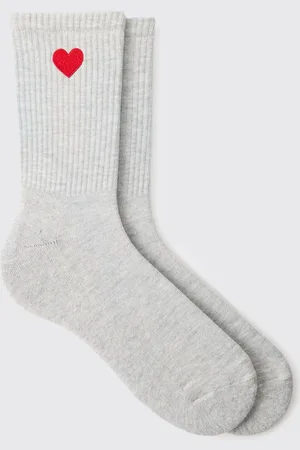 Boohoo Mens Heart Embroidered Half Terry Socks