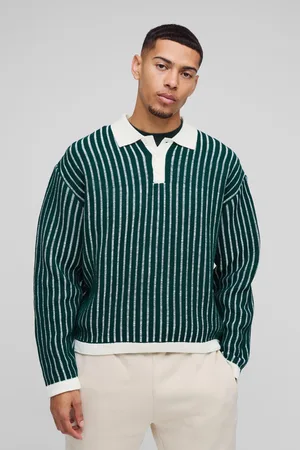 Boohoo Mens Oversized Boxy Striped Knitted Polo