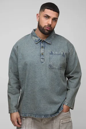 Boohoo Mens Plus Oversized Denim Rugby Shirt