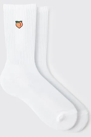 Boohoo Mens Peach Embroidered Half Terry Socks