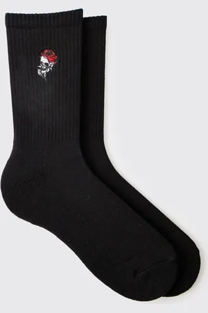 Boohoo Mens Rose Embroidered Half Terry Socks