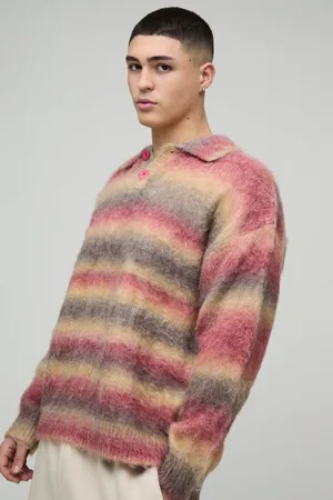 Boohoo Mens Oversized Brushed Stripe Knitted Rugby Polo