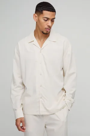 Boohoo Mens Super Oversized Long Sleeve Collared Linen Blend Shirt