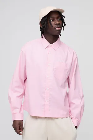 Boohoo Mens Oversized Boxy Long Sleeve One Pocket Embroidered Shirt