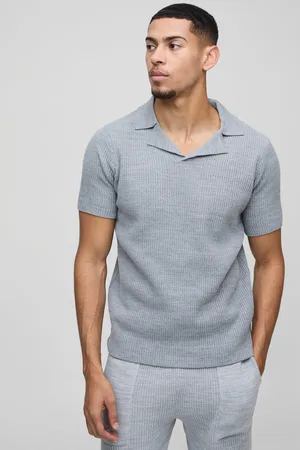Boohoo Mens Regular Fit Revere Ribbed Knitted Polo