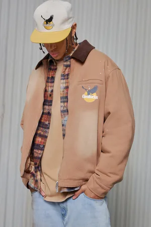 Boohoo Mens Coolkicks Graphic Twill Worker Jacket